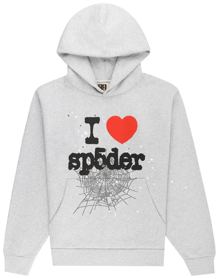 Sp5der I Heart SP5 Souvenir Hoodie Grey – Sneakermat Springfield Mall
