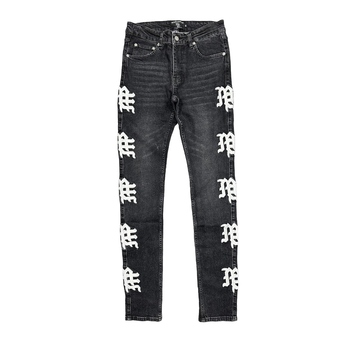Mixed Emotion 'Black Wash’ White Monogram Denim Jeans