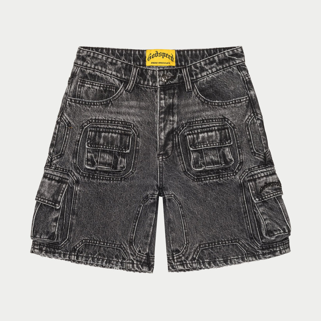 Godspeed Octagon Cargon Denim Shorts (Grey)