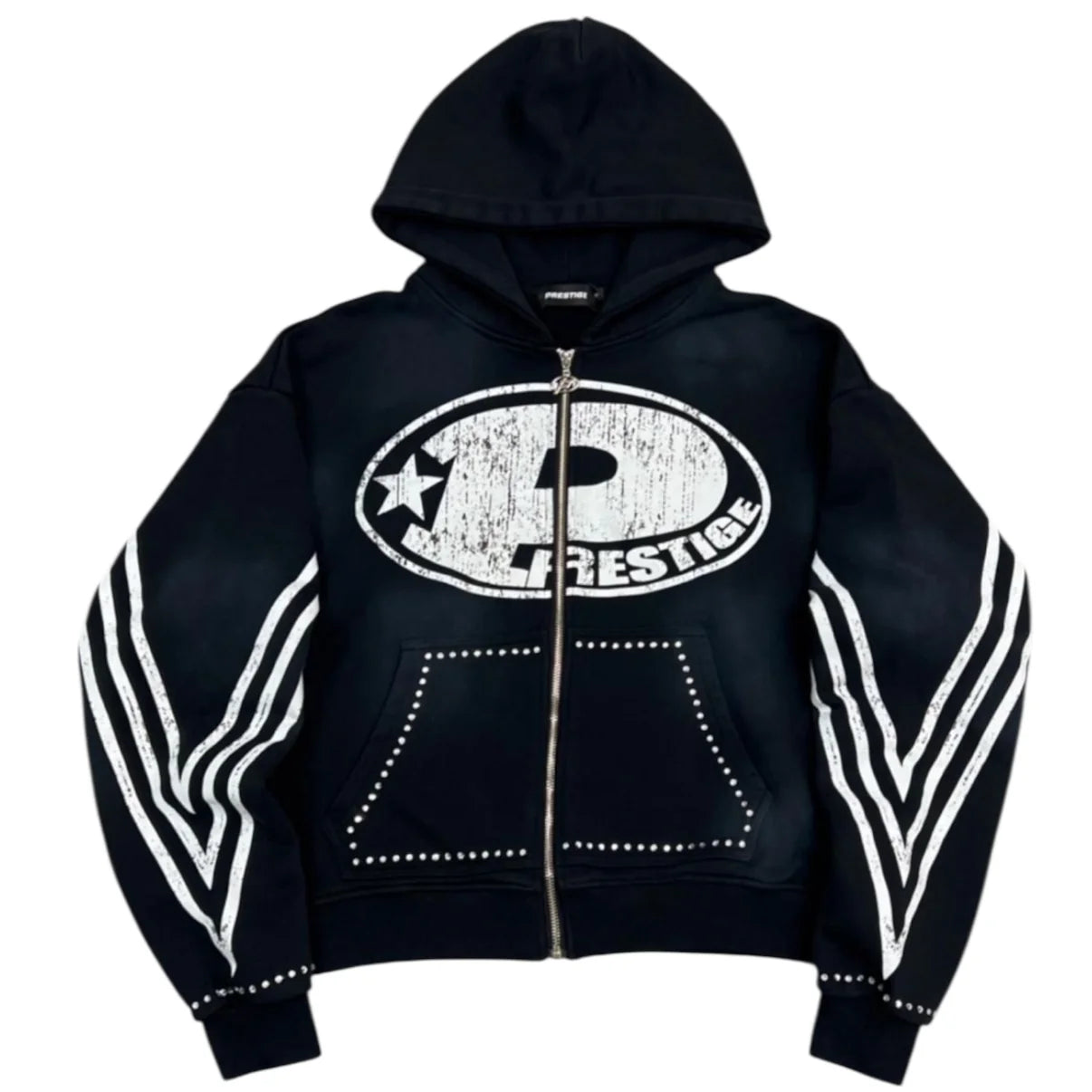 Prestige 'P Logo' Rhinestone Zip-Up (Black)