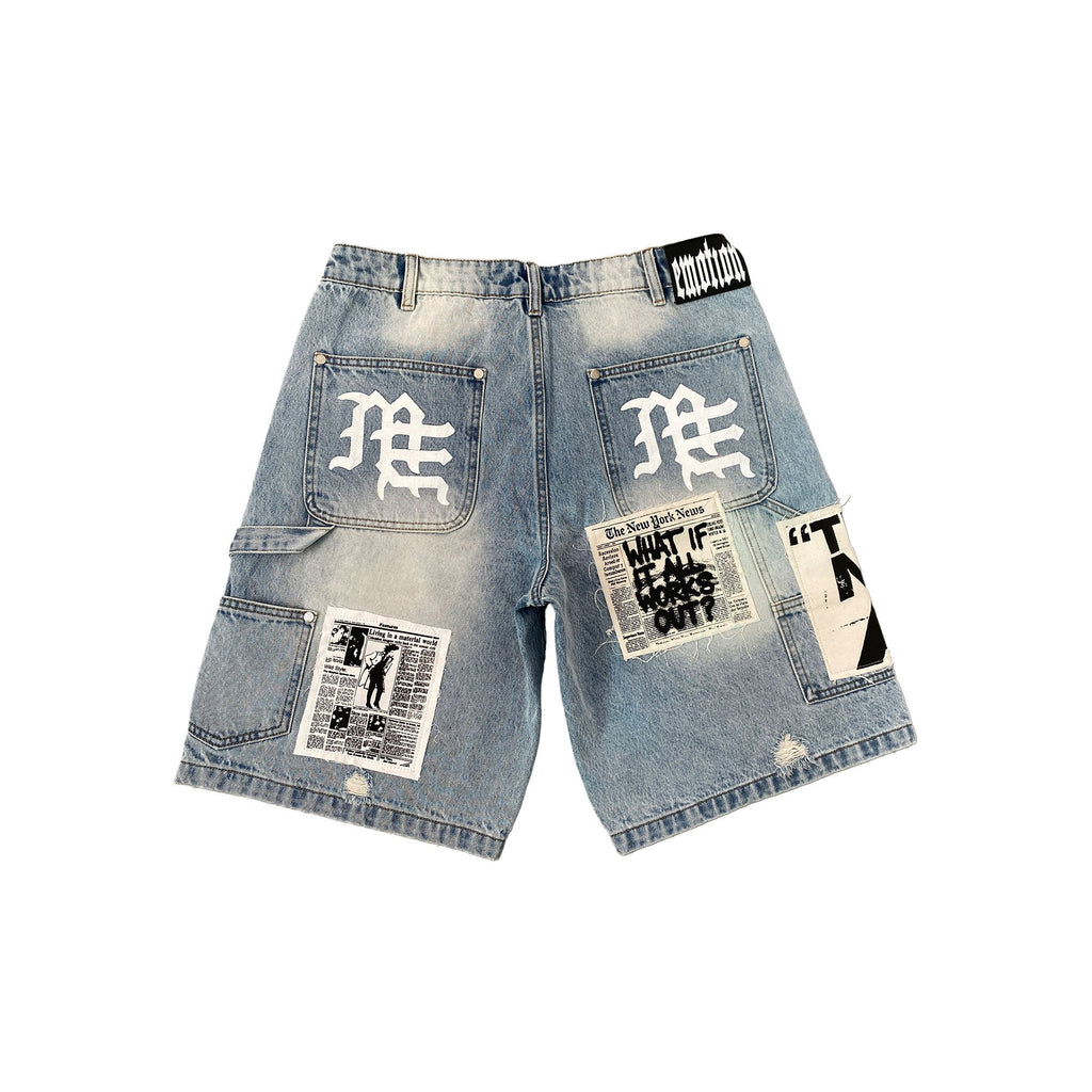 Mixed Emotion Blue “AI” Denim Shorts