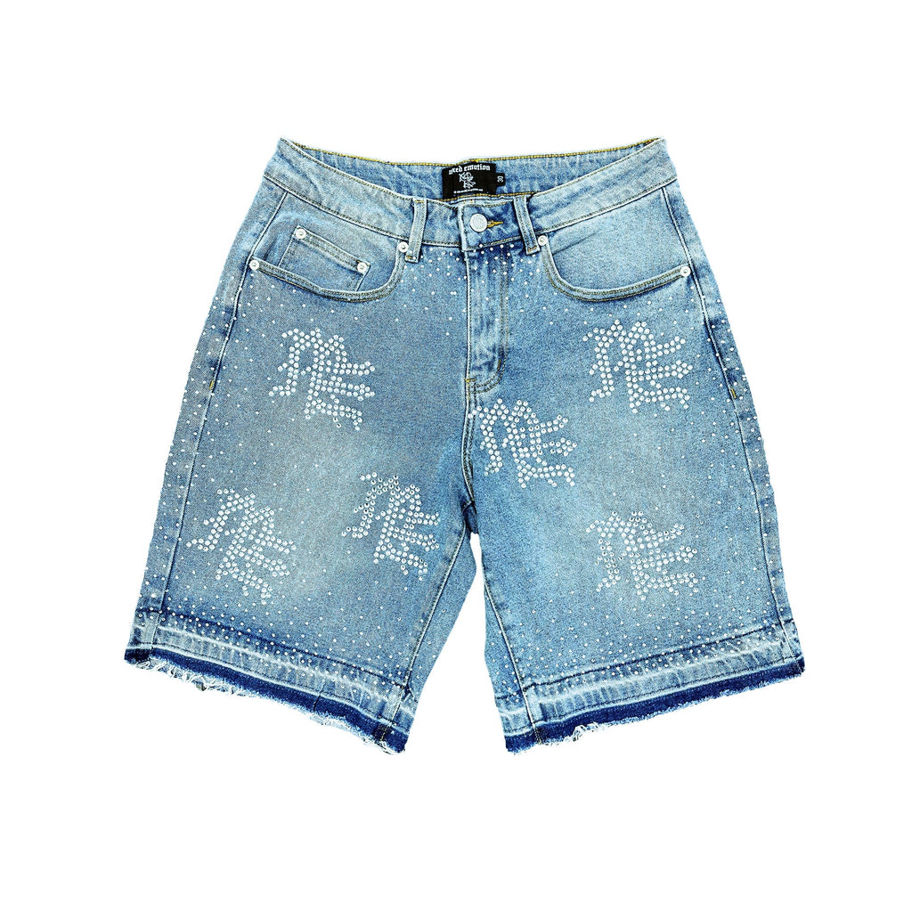 Mixed Emotion Blue Rhinestone Denim Shorts