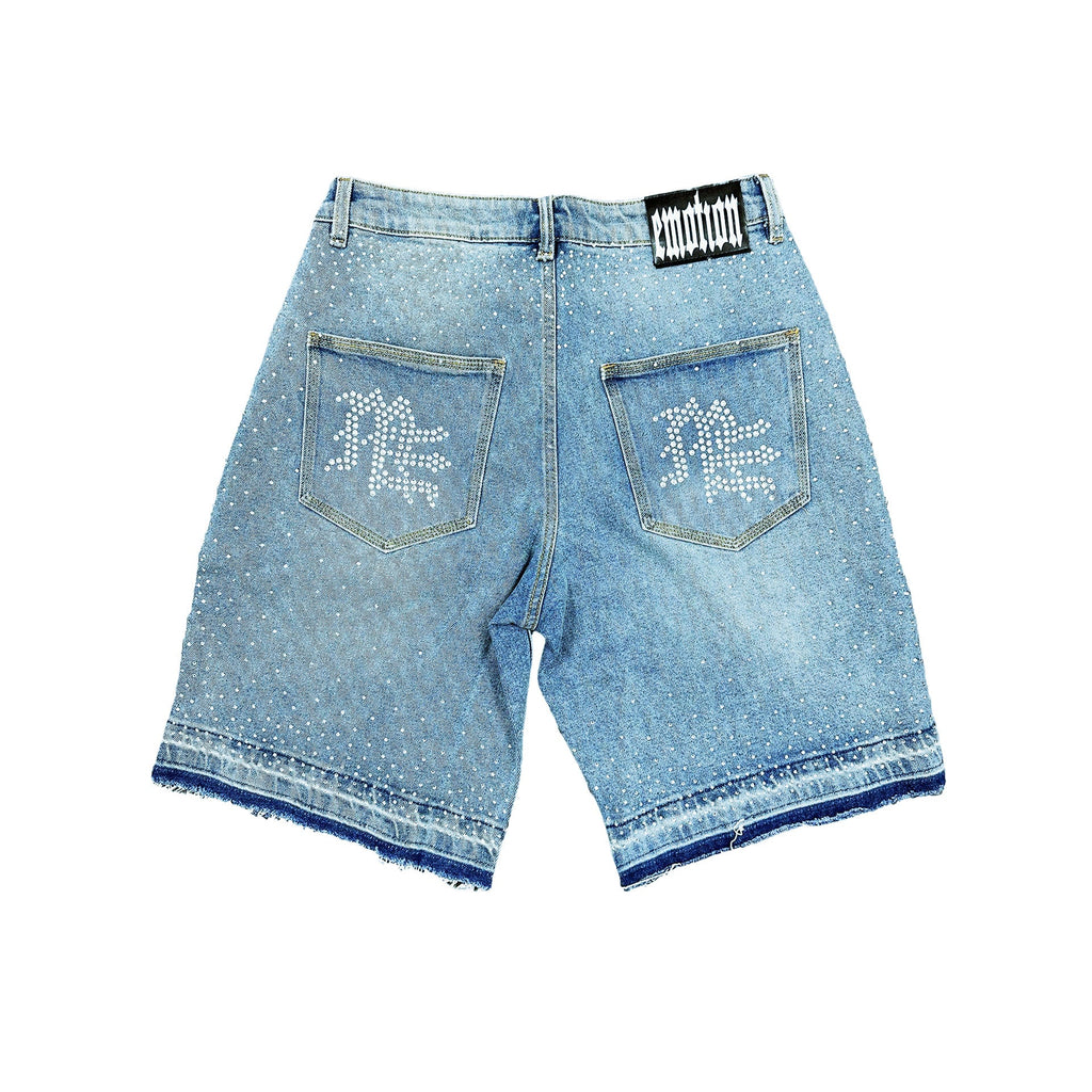 Mixed Emotion Blue Rhinestone Denim Shorts