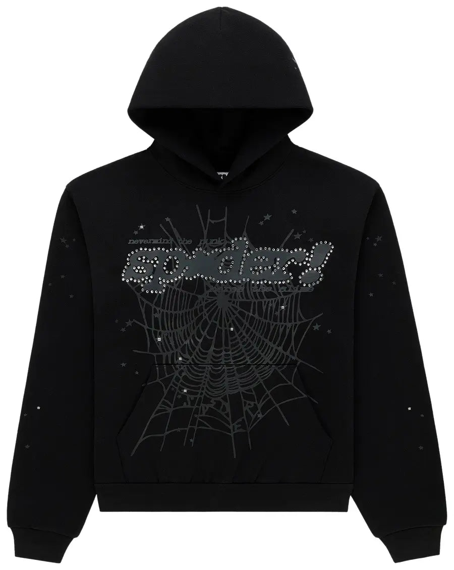 Sp5der Rhinestone Punk V2 Hoodie 'Black'