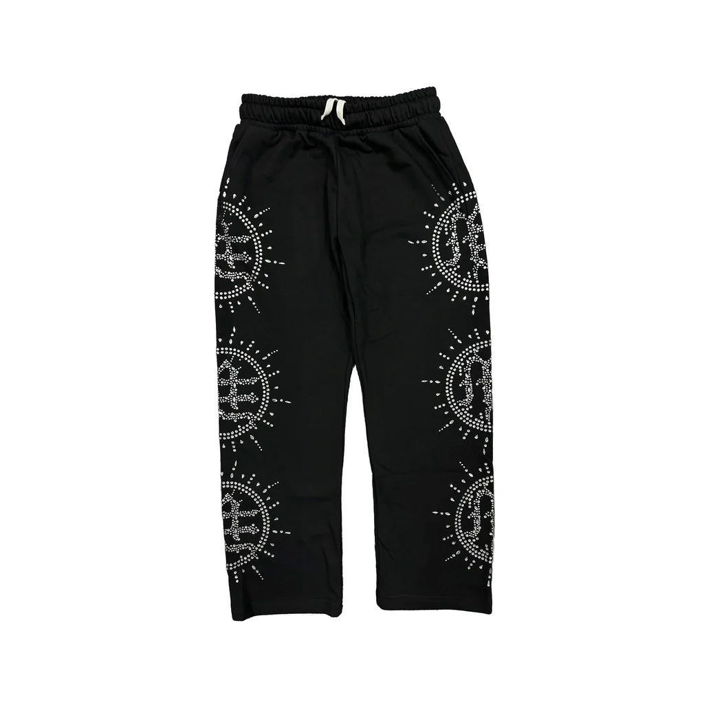 Mixed Emotion Eclipse’ Black Rhinestone Sweatpants