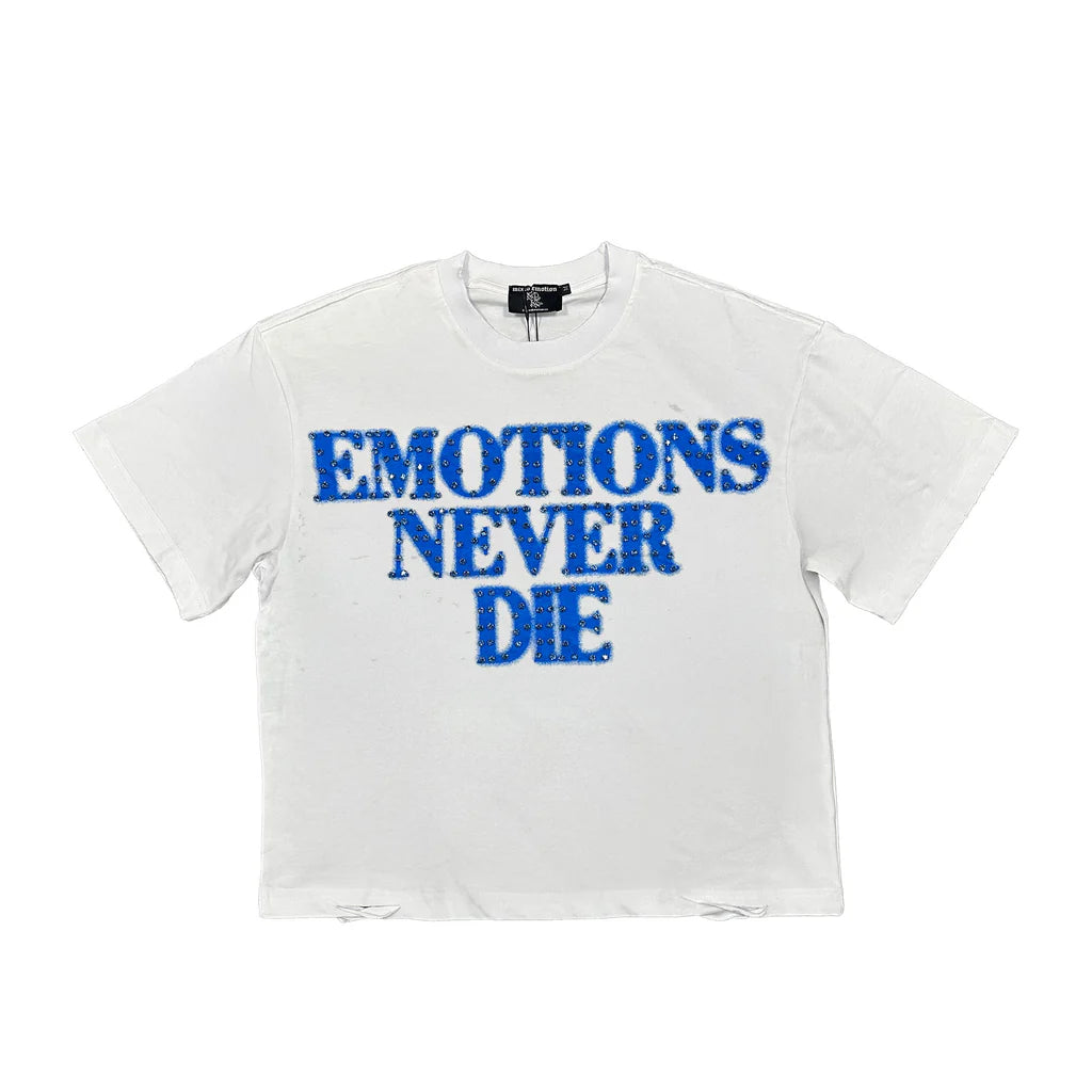 Mix Emotion Blue ‘End’ Rhinestone Tee