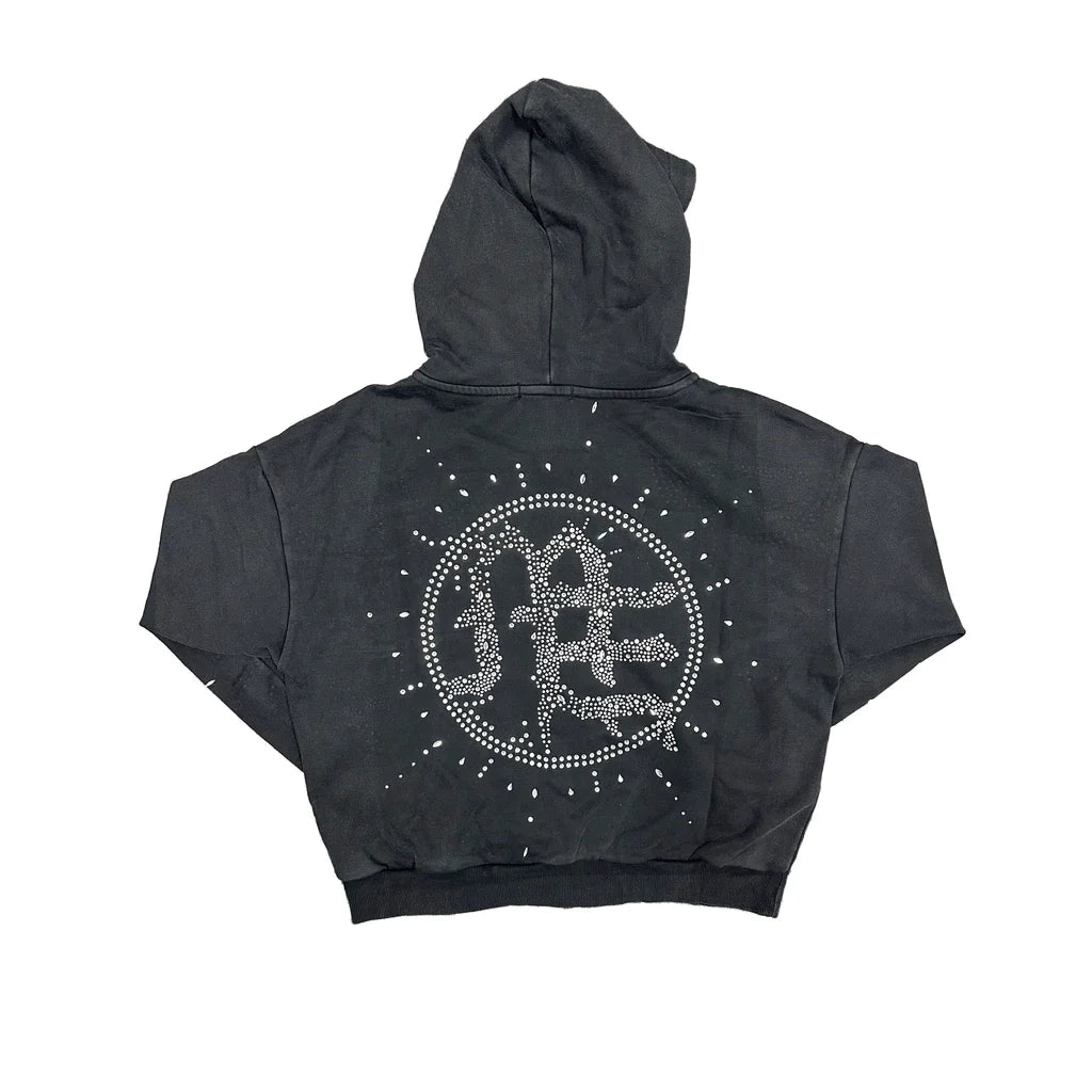 Mix Emotion Eclipse’ Grey Acid Wash Rhinestone Hoodie
