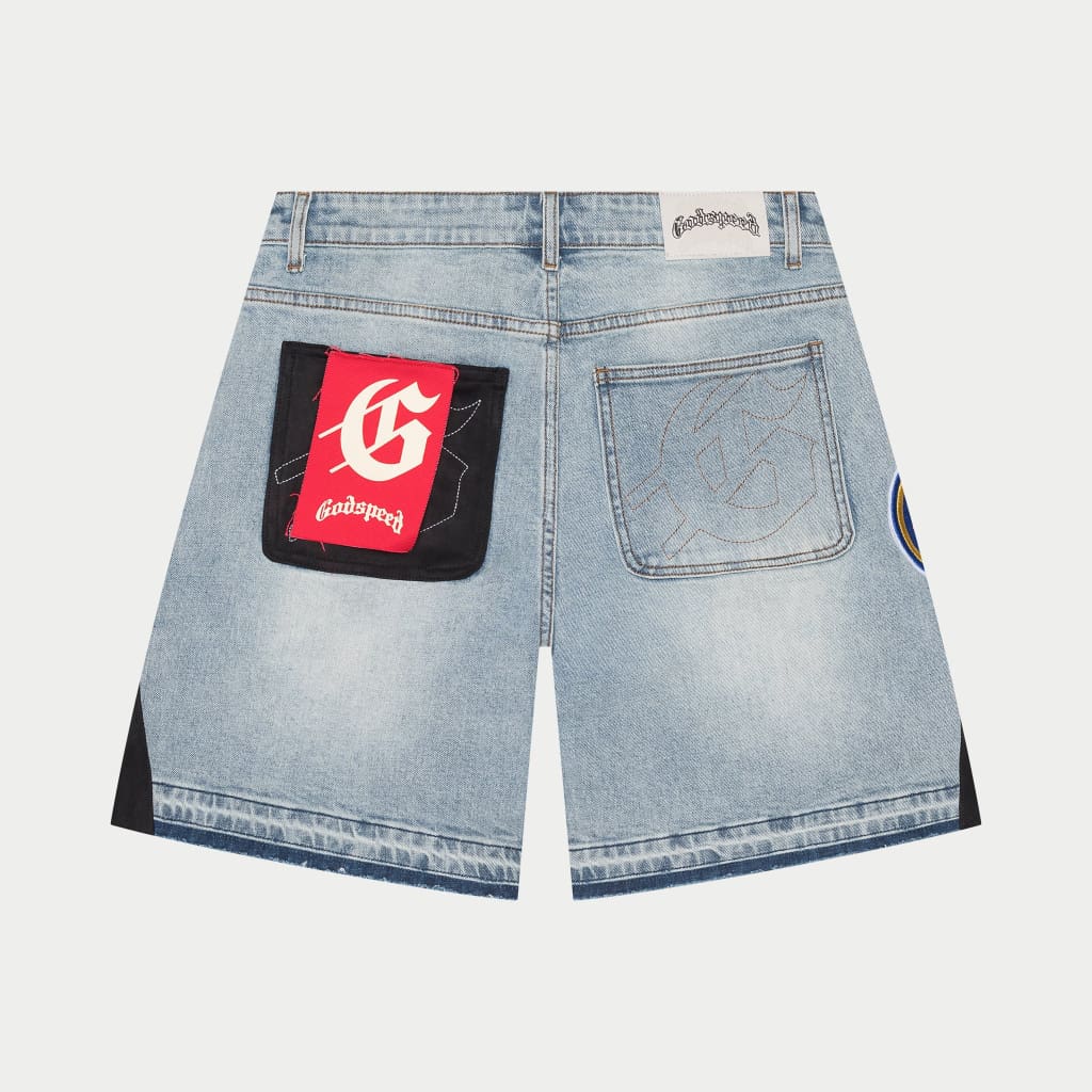 Godspeed Denim Blue Patch Jeans Shorts