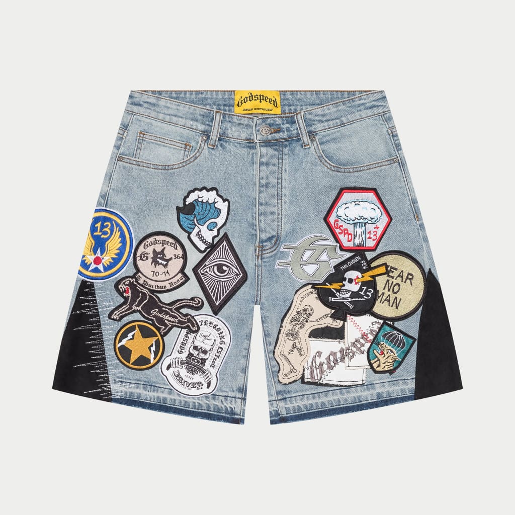 Godspeed Denim Blue Patch Jeans Shorts